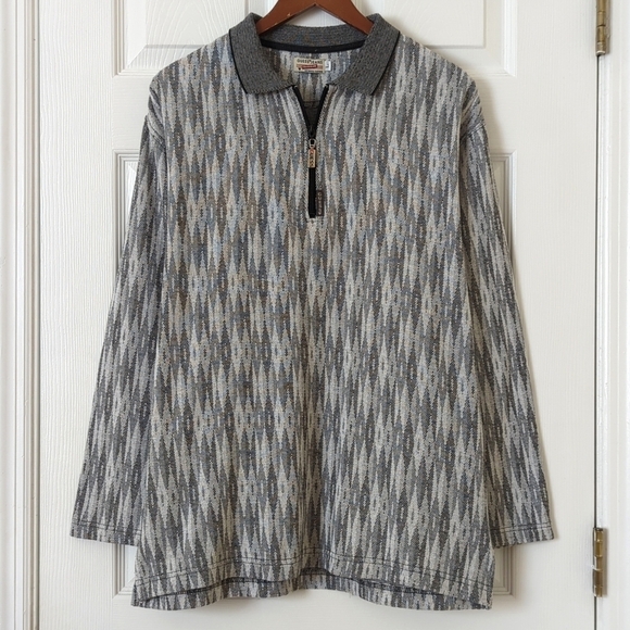 Guess 90's Vintage Lightweight Jacquard Knit Quarter Zip Pullover Sweater Gray L - Picture 1 of 12